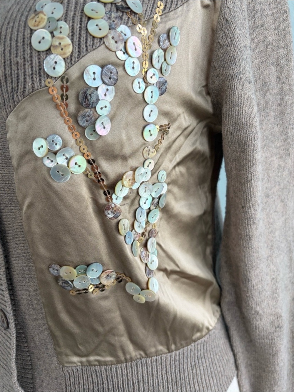 Sundance Embellished Taupe Cardigan Sweater - Picture 3 of 11
